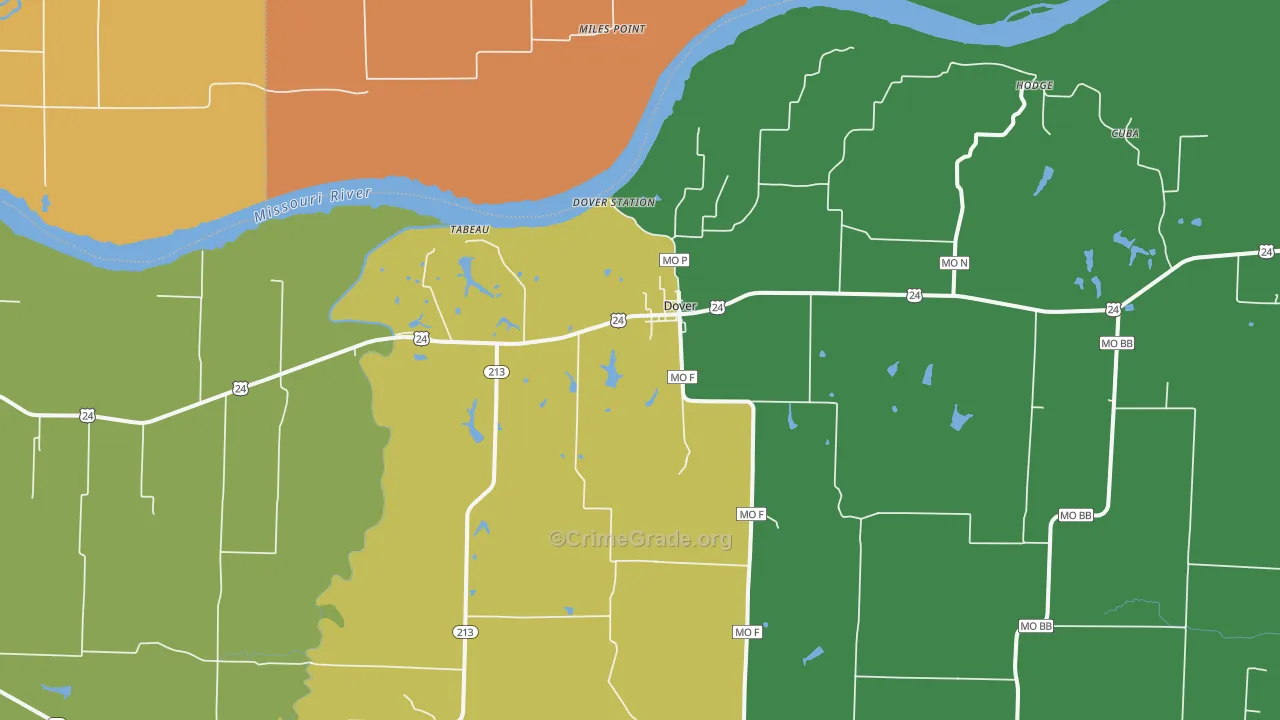 Dover, MO Map of Burglary Rates