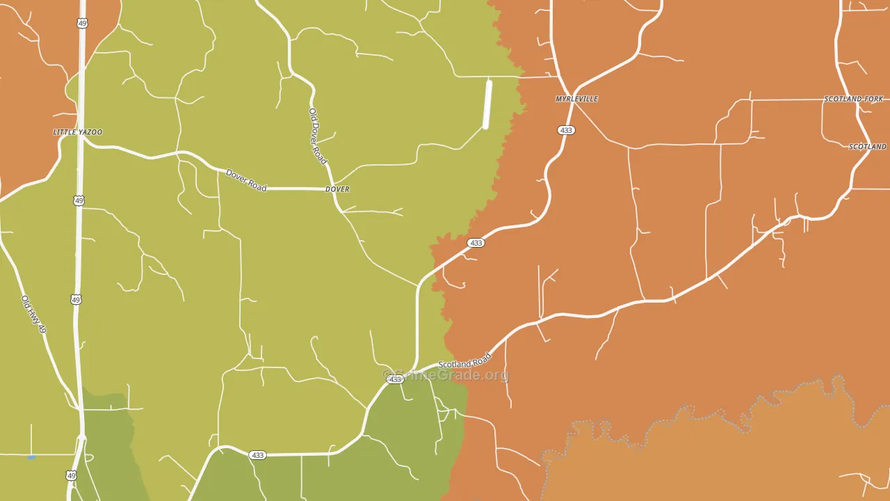 Dover, MS Map of Burglary Rates