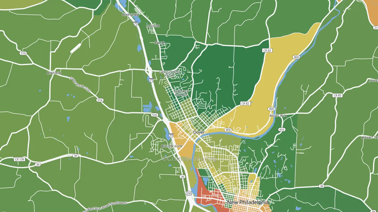 Dover, OH Map of Burglary Rates