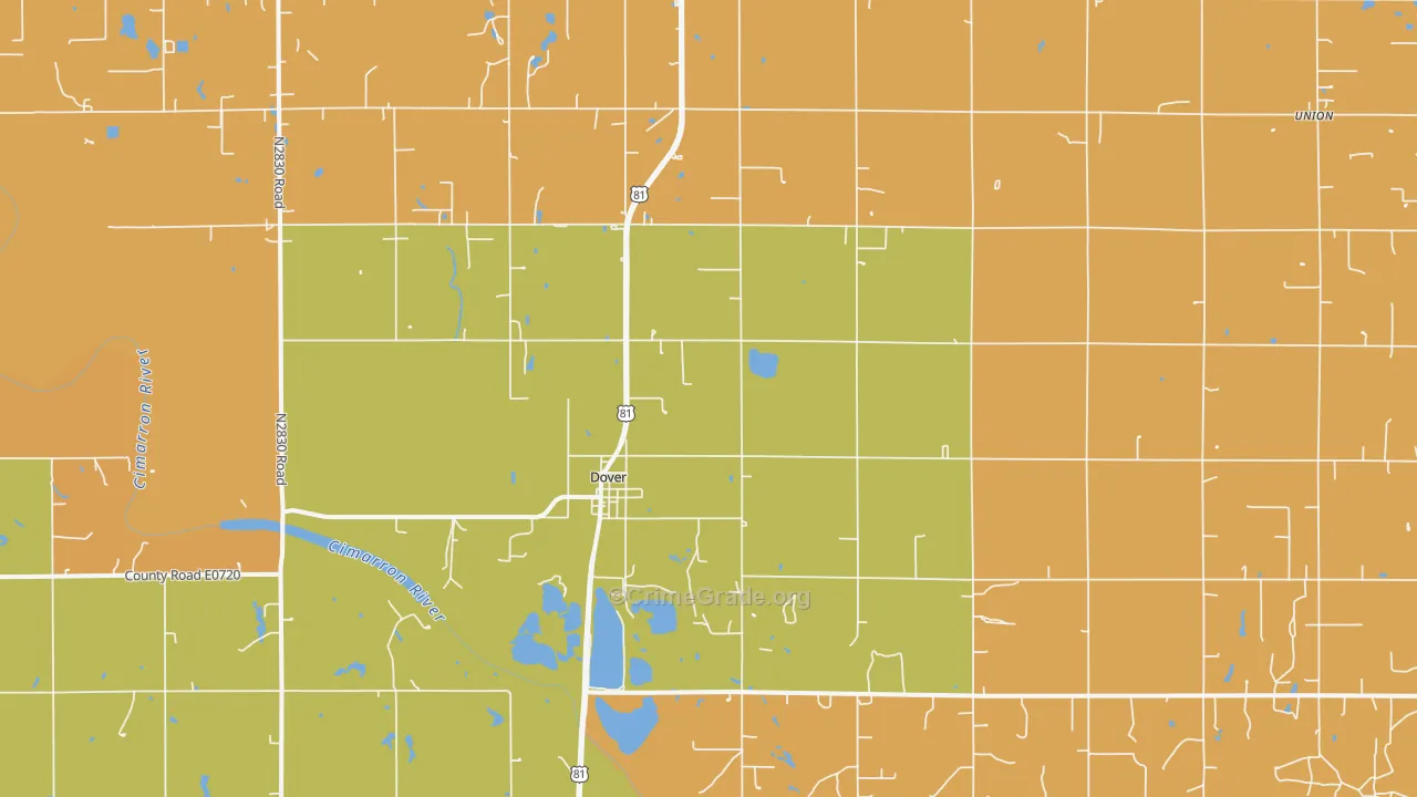 Dover, OK Map of Burglary Rates