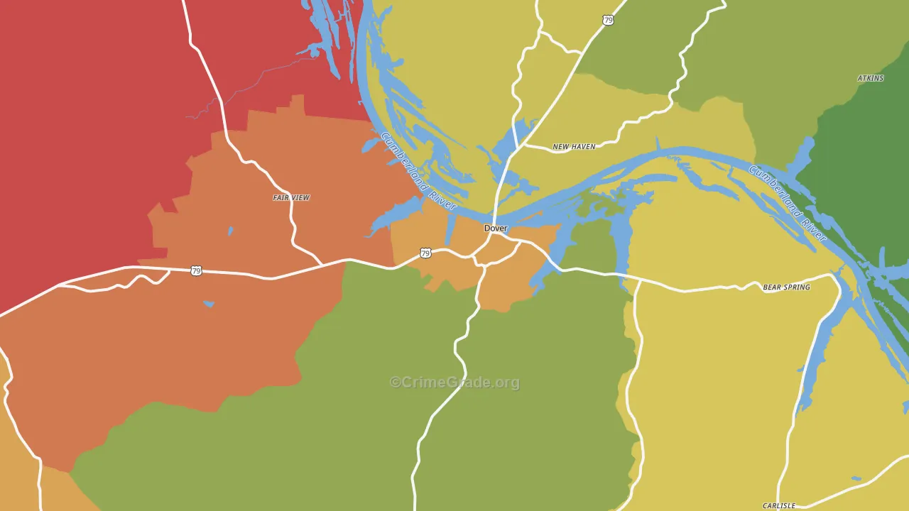 Dover, TN Map of Burglary Rates