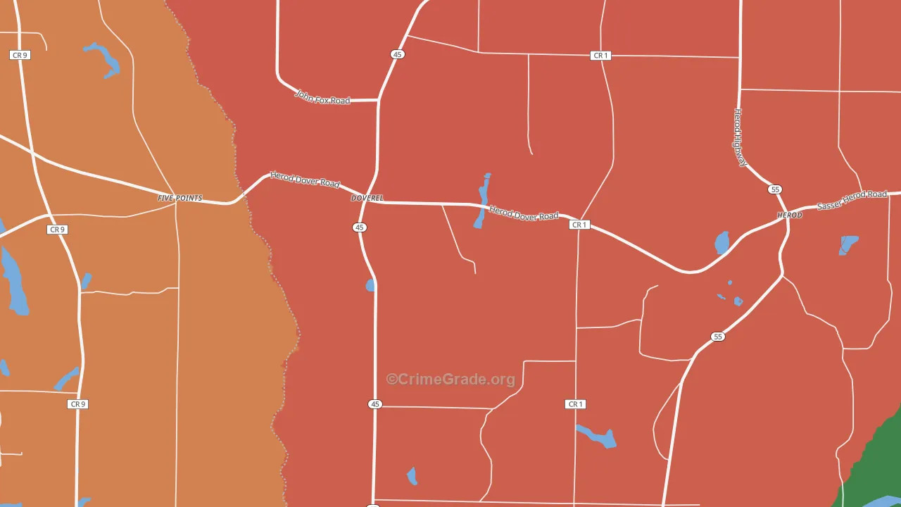 Doverel, GA Map of Burglary Rates