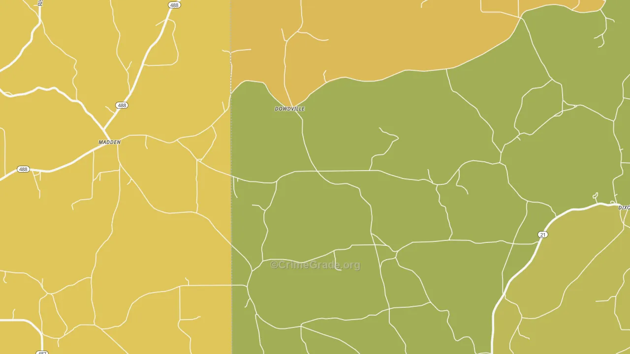 Dowdville, MS Map of Burglary Rates