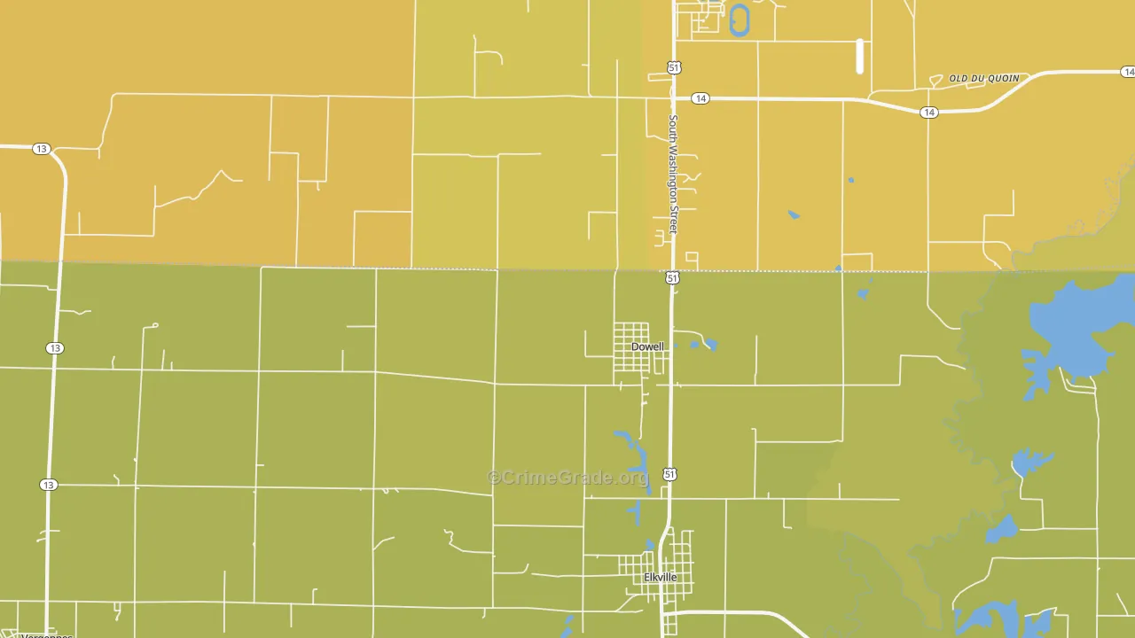 Dowell, IL Map of Burglary Rates