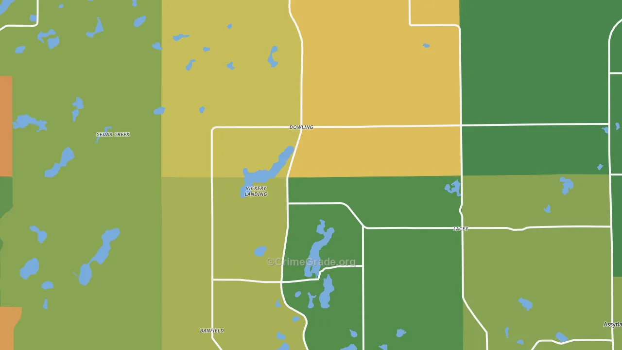 Dowling, MI Map of Burglary Rates