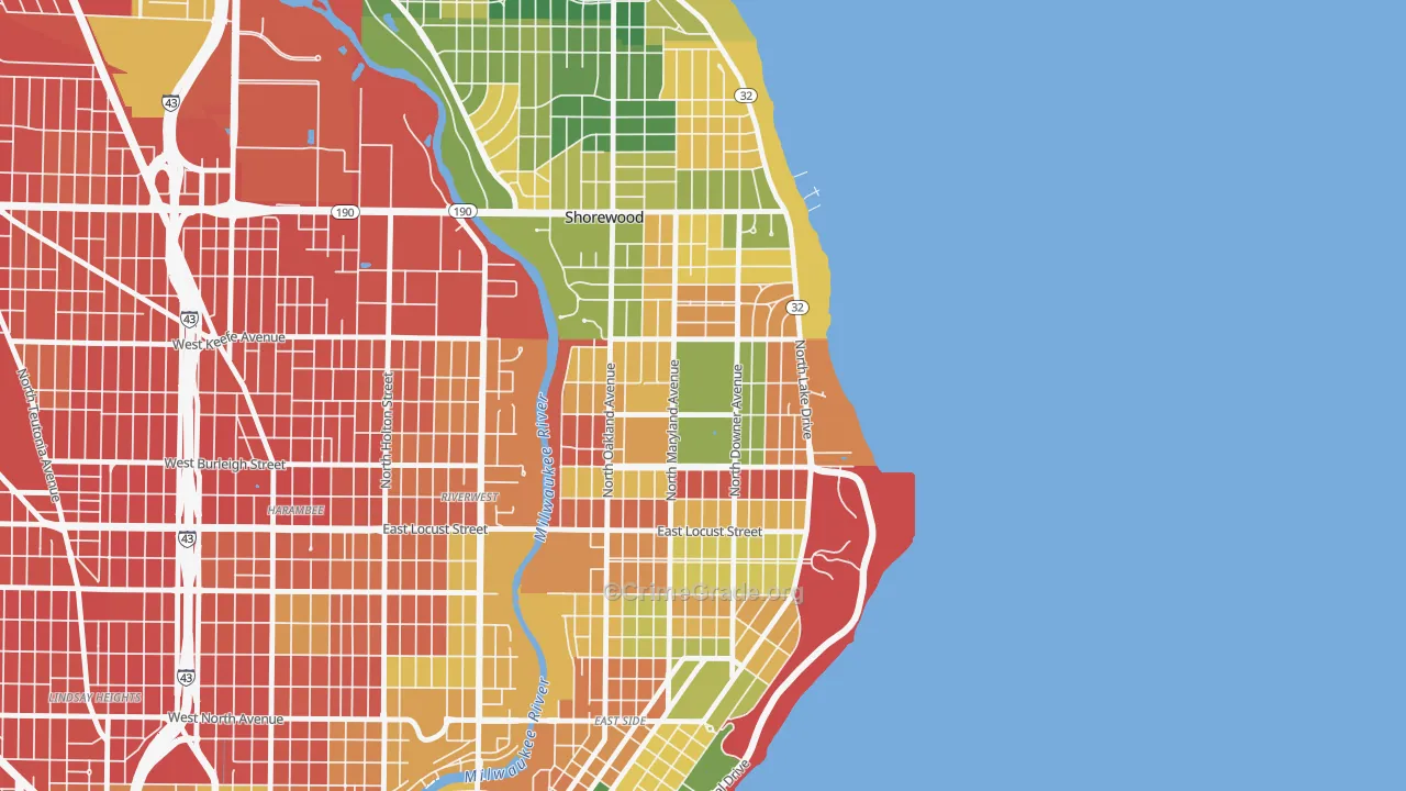 Downer Woods, Milwaukee, WI Map of Burglary Rates