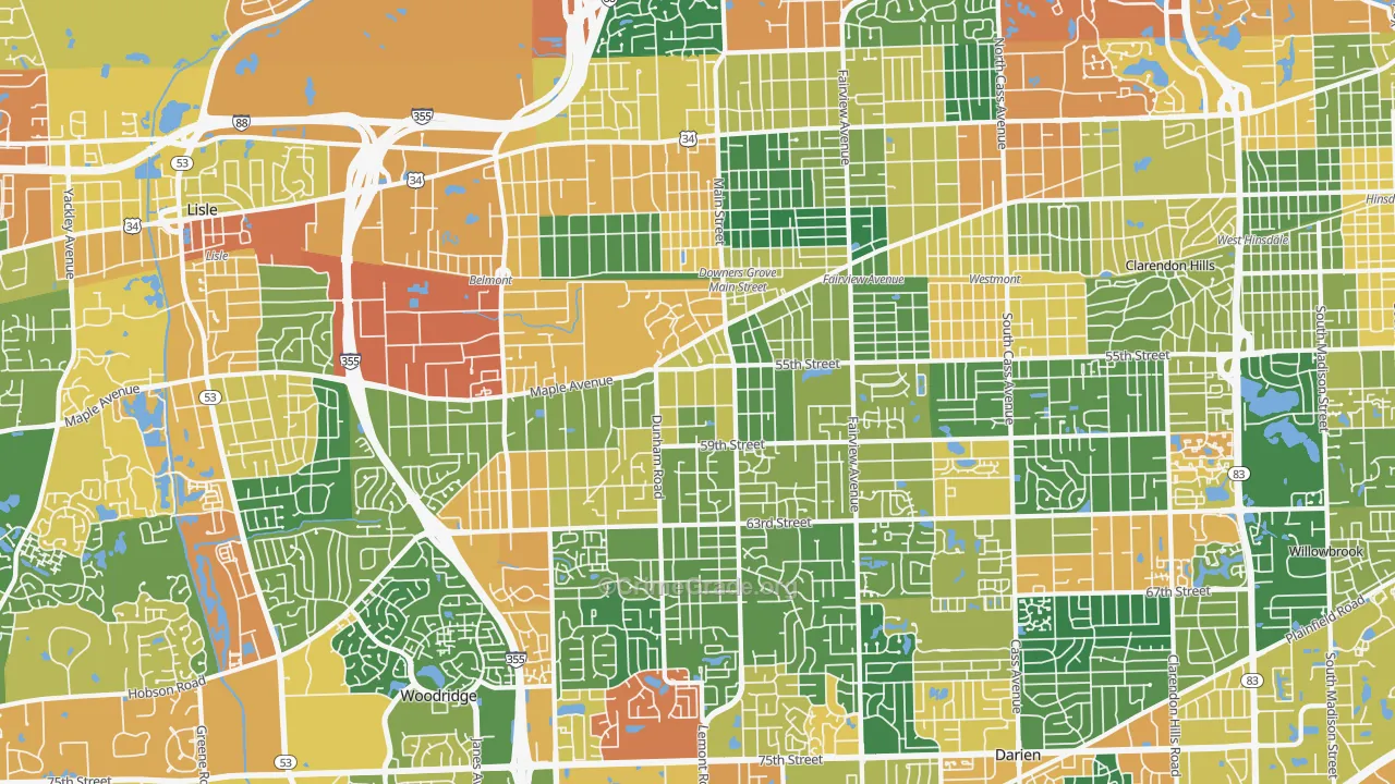 Downers Grove, IL Map of Burglary Rates