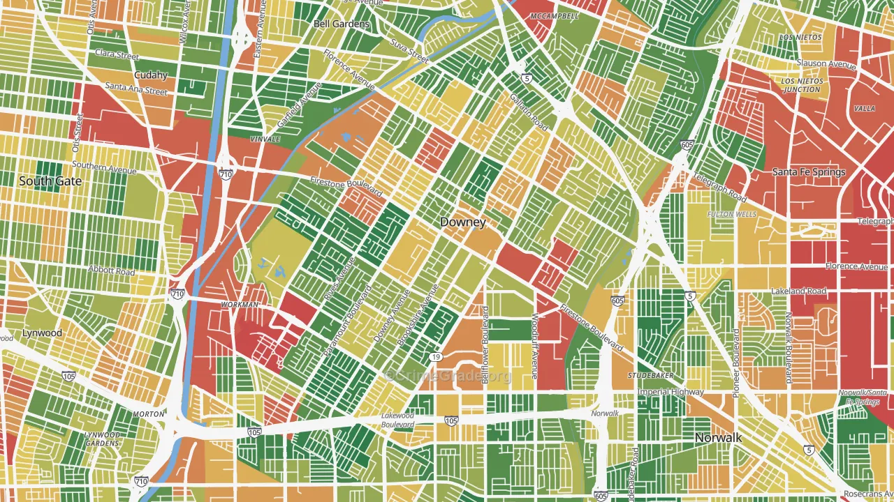 Downey, CA Map of Burglary Rates