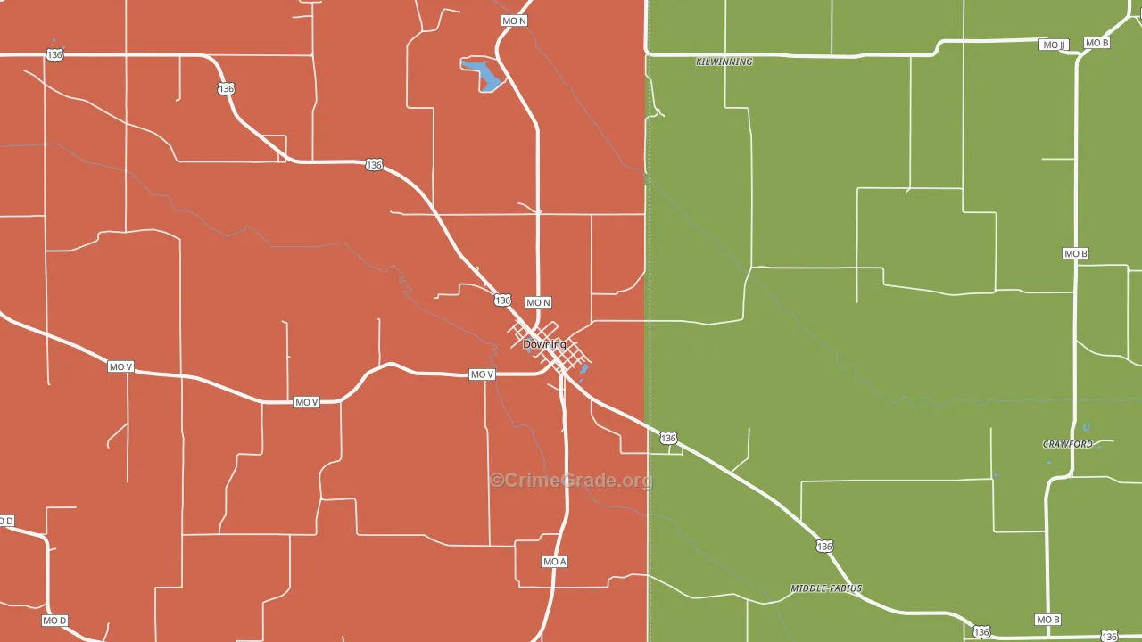 Downing, MO Map of Burglary Rates