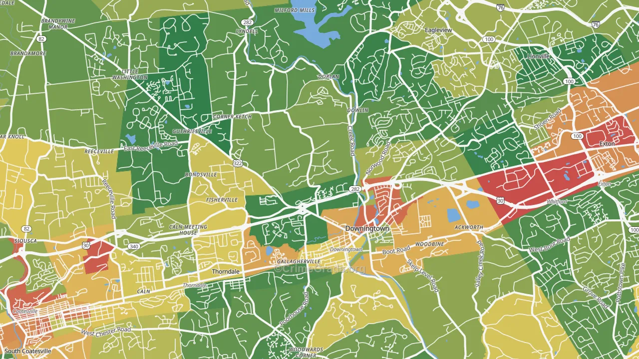 Downingtown, PA Map of Burglary Rates