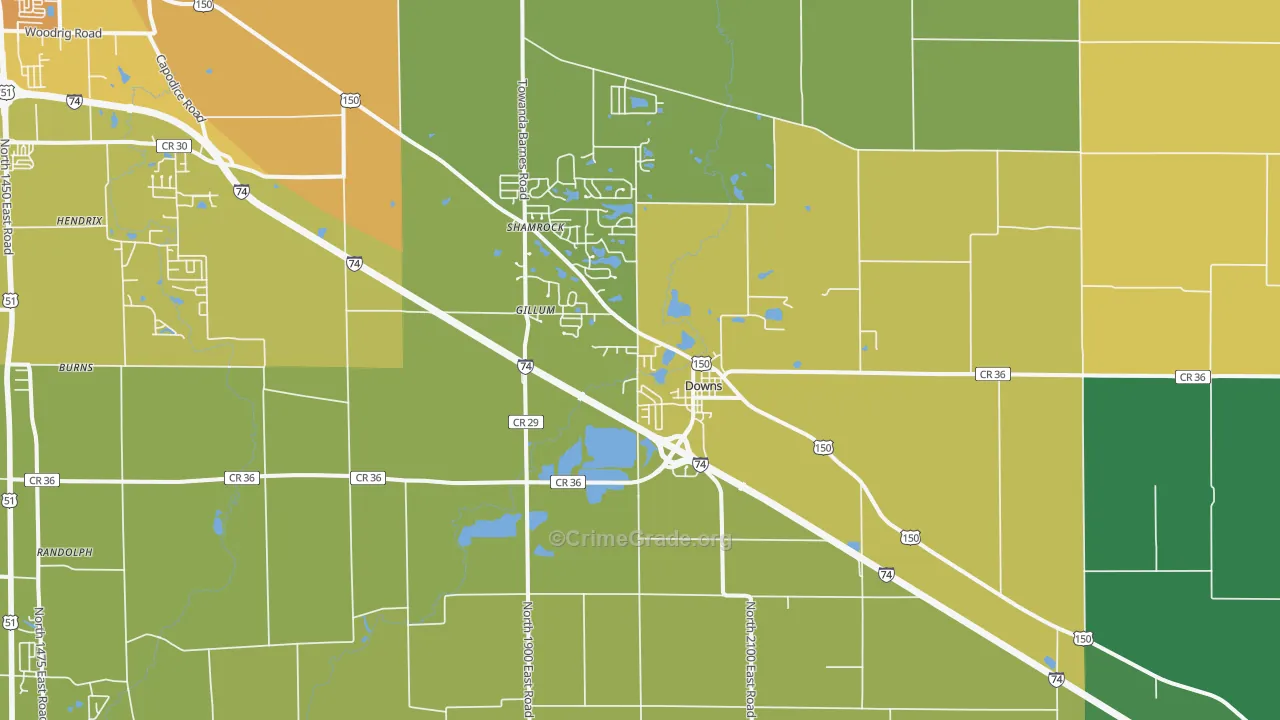 Downs, IL Map of Burglary Rates