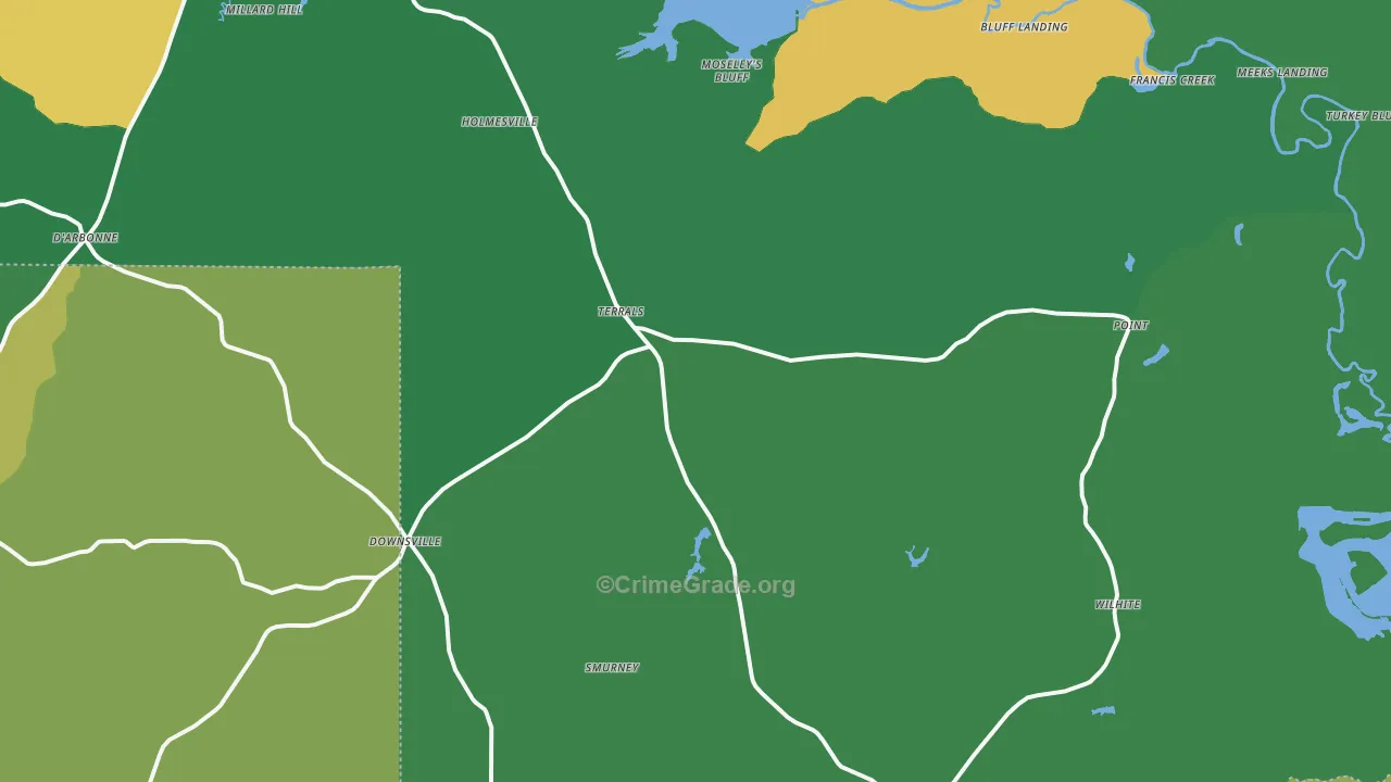 Downsville, LA Map of Burglary Rates