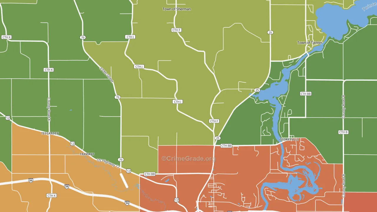 Downsville, WI Map of Burglary Rates