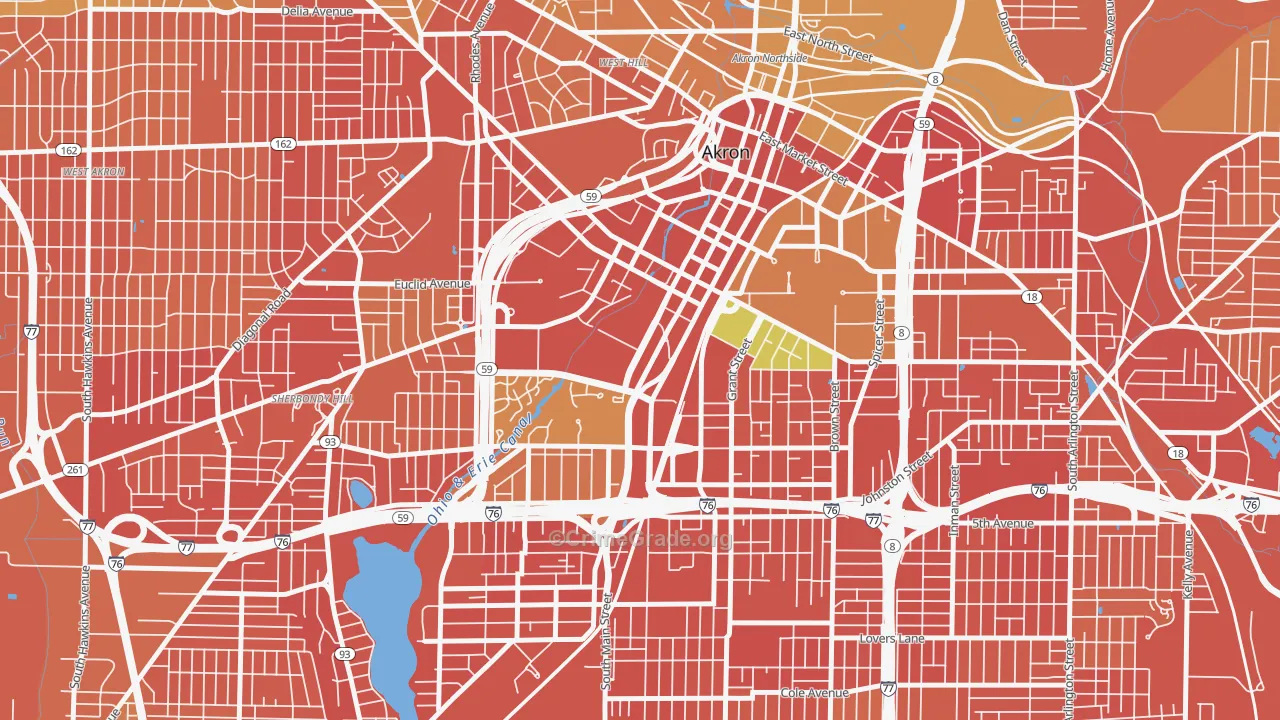 Downtown Akron, Akron, OH Map of Burglary Rates