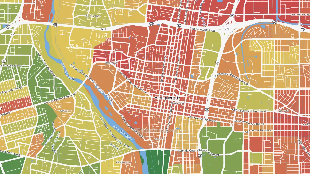 Downtown, Albuquerque, NM Map of Burglary Rates