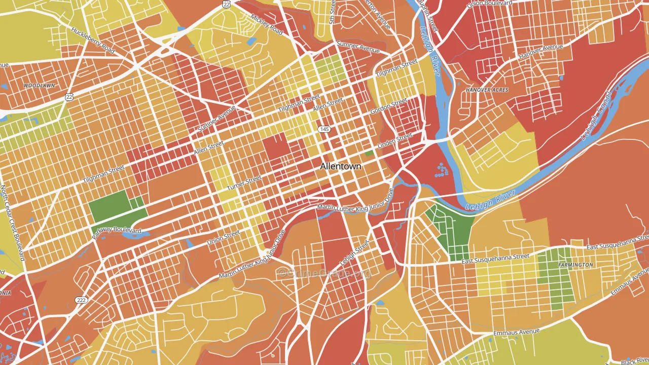 Downtown, Allentown, PA Map of Burglary Rates