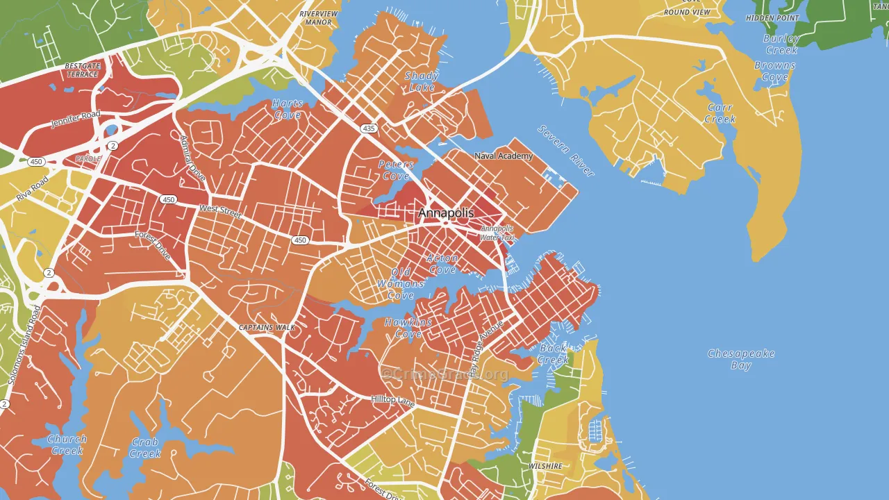 Downtown Annapolis, Annapolis, MD Map of Burglary Rates