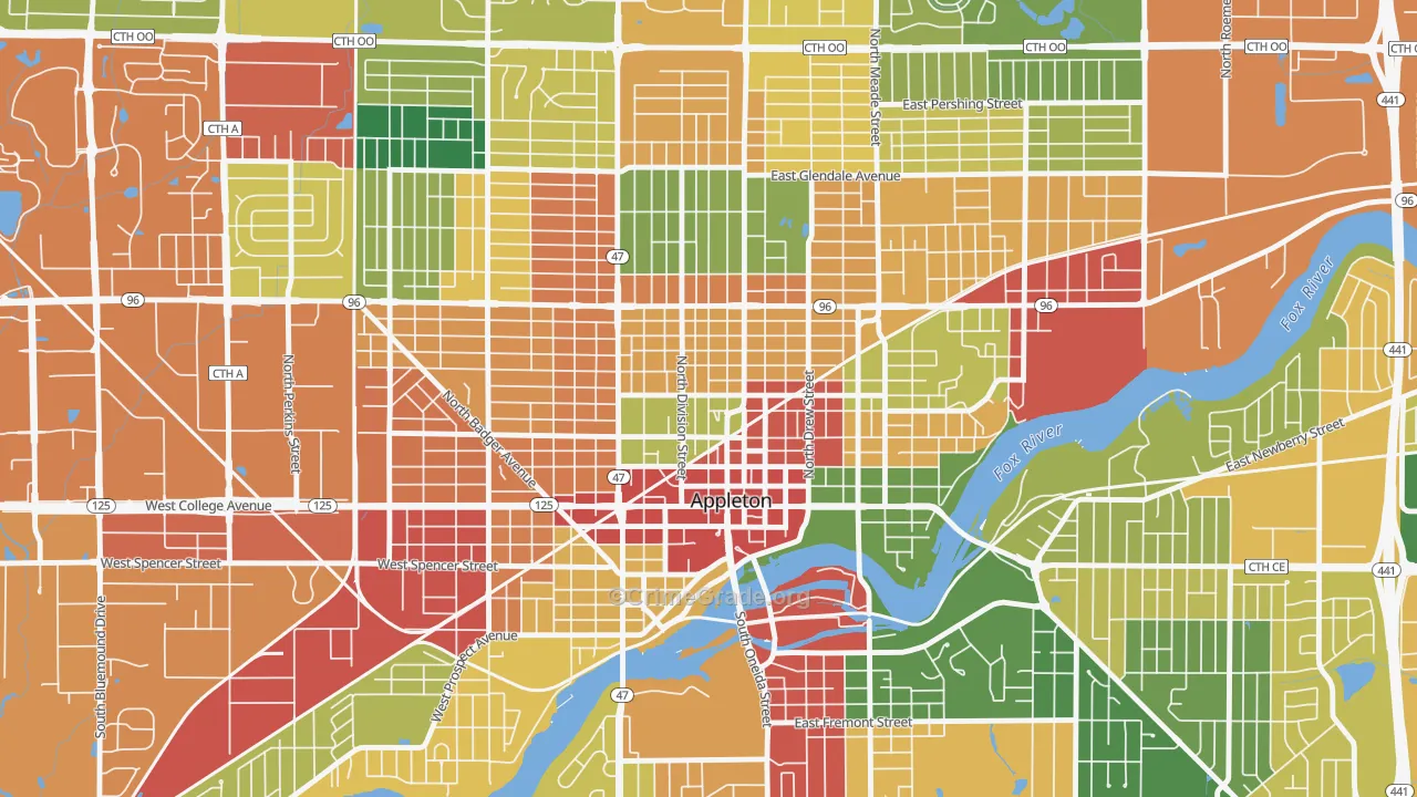 Downtown Appleton, Appleton, WI Map of Burglary Rates