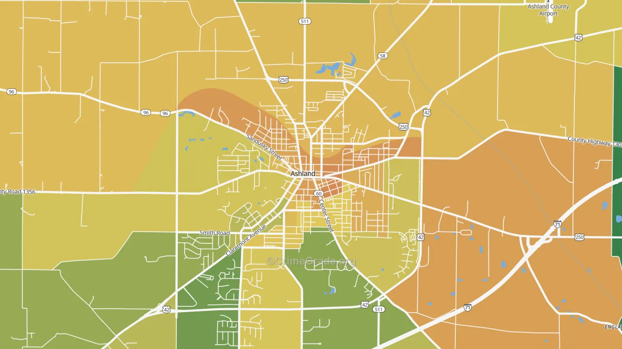 Downtown Ashland, Ashland, OH Map of Burglary Rates