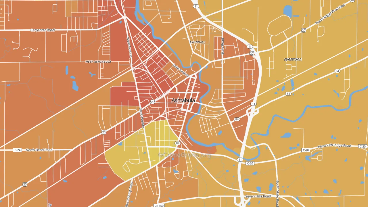 Downtown Ashtabula, Ashtabula, OH Map of Burglary Rates
