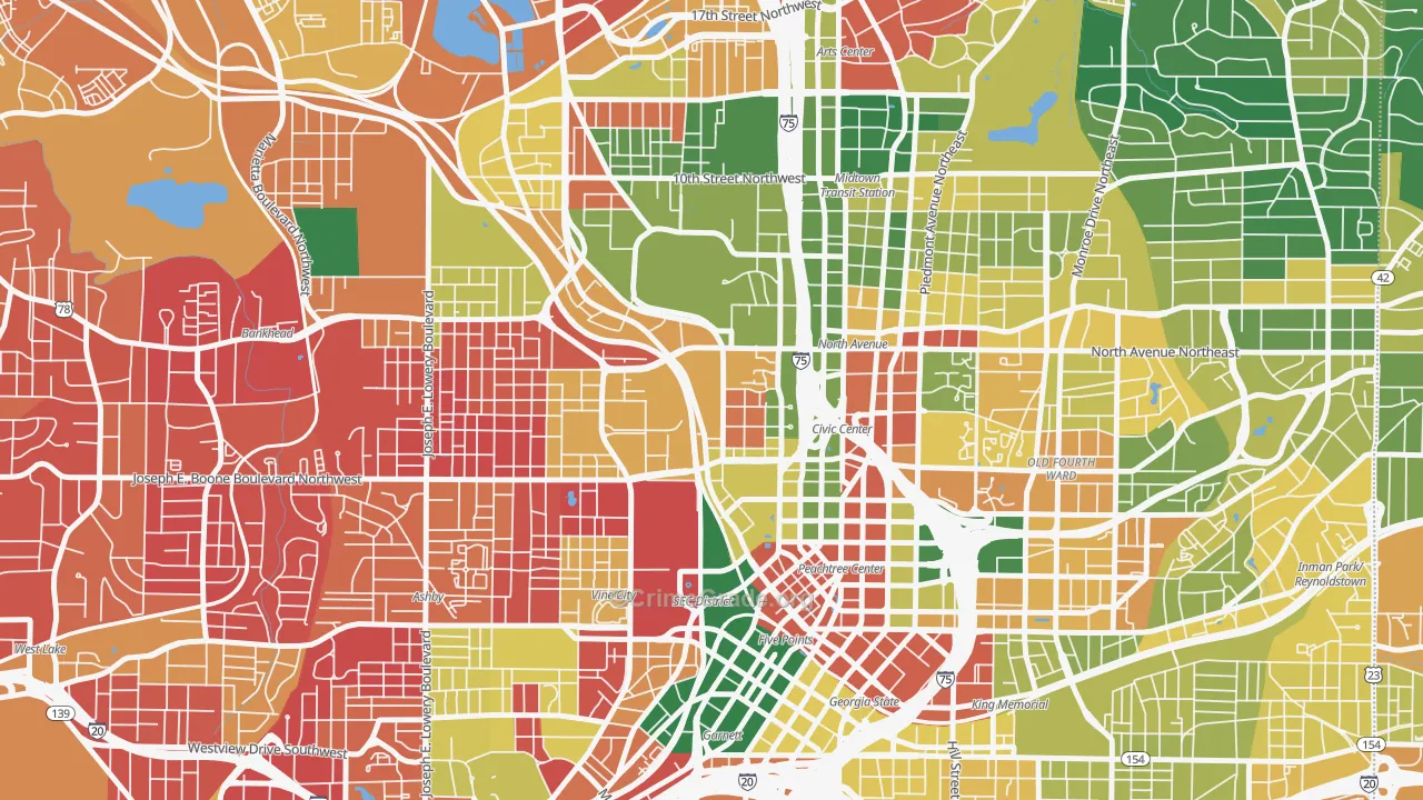 Downtown, Atlanta, GA Map of Burglary Rates