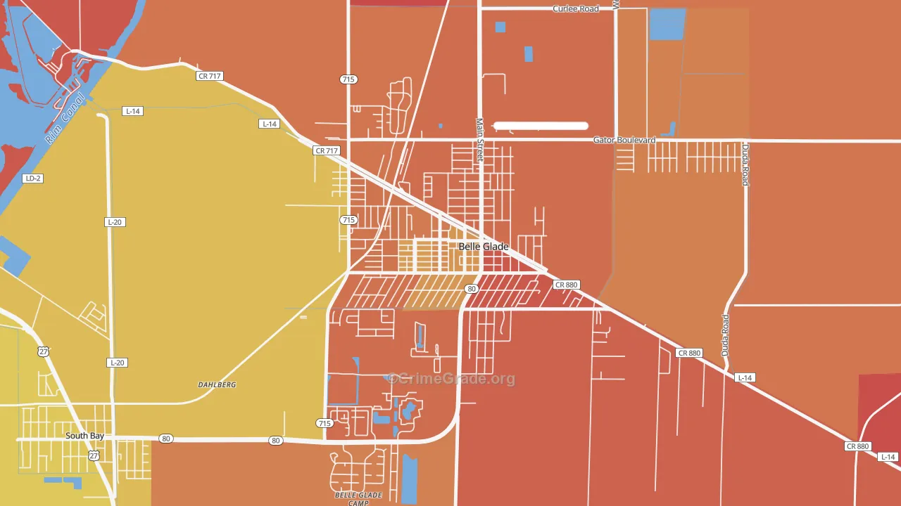 Downtown Belle Glade, Belle Glade, FL Map of Burglary Rates
