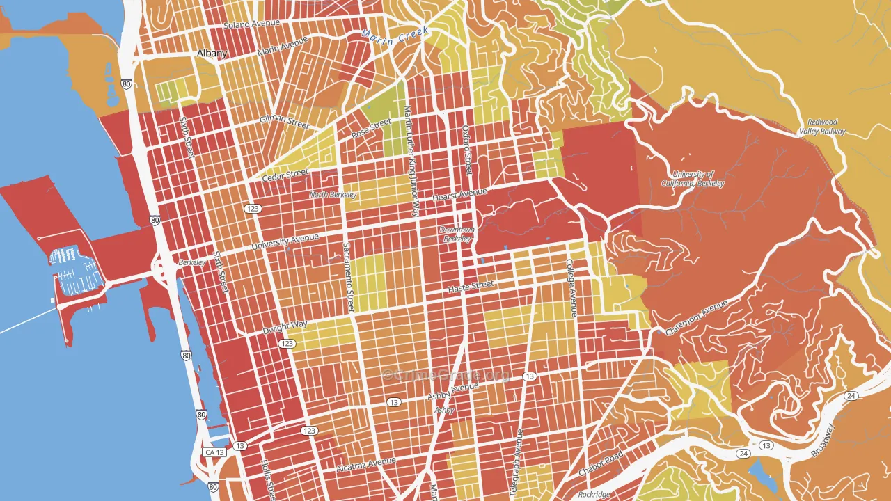 Downtown Berkeley, Berkeley, CA Map of Burglary Rates