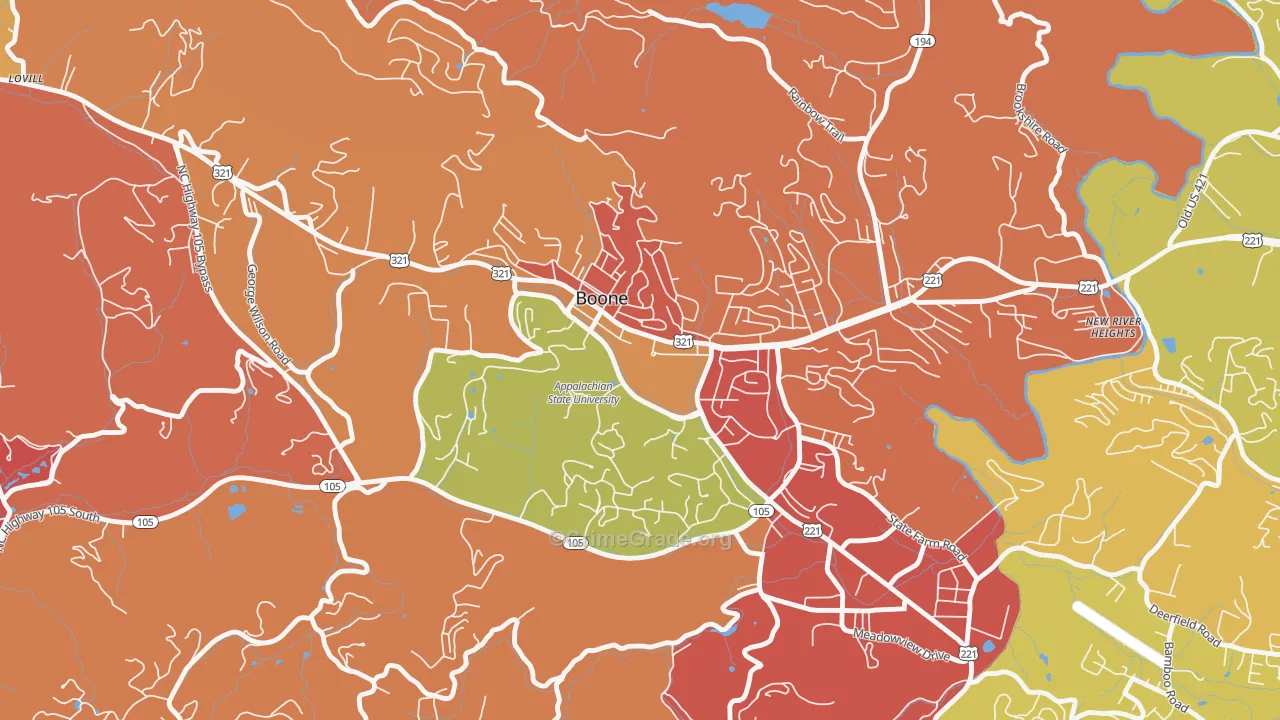 Downtown Boone, Boone, NC Map of Burglary Rates