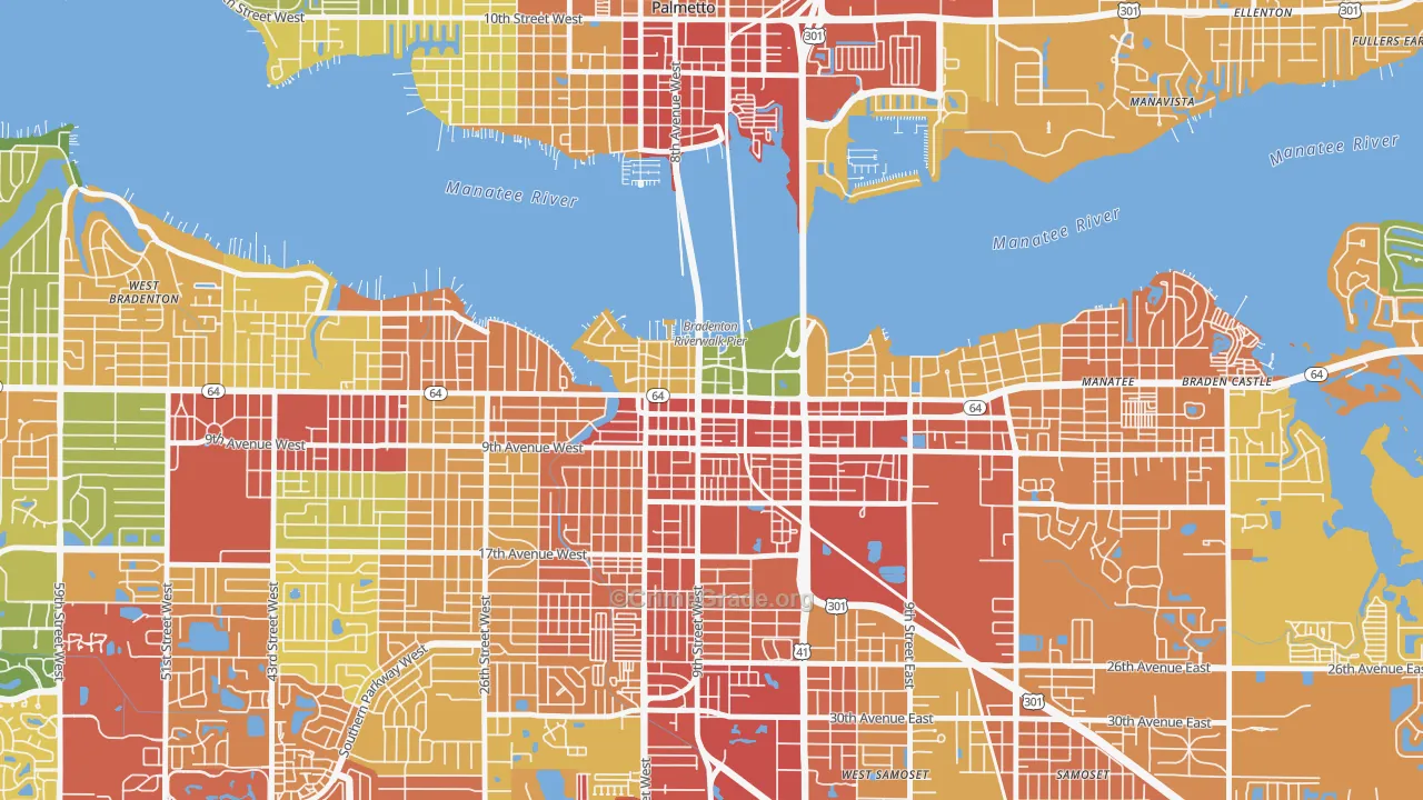 Downtown Bradenton, Bradenton, FL Map of Burglary Rates