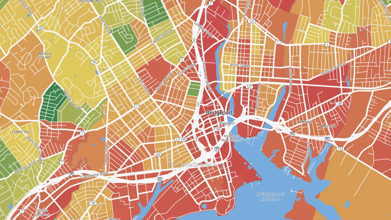 Downtown Bridgeport, Bridgeport, CT Map of Burglary Rates
