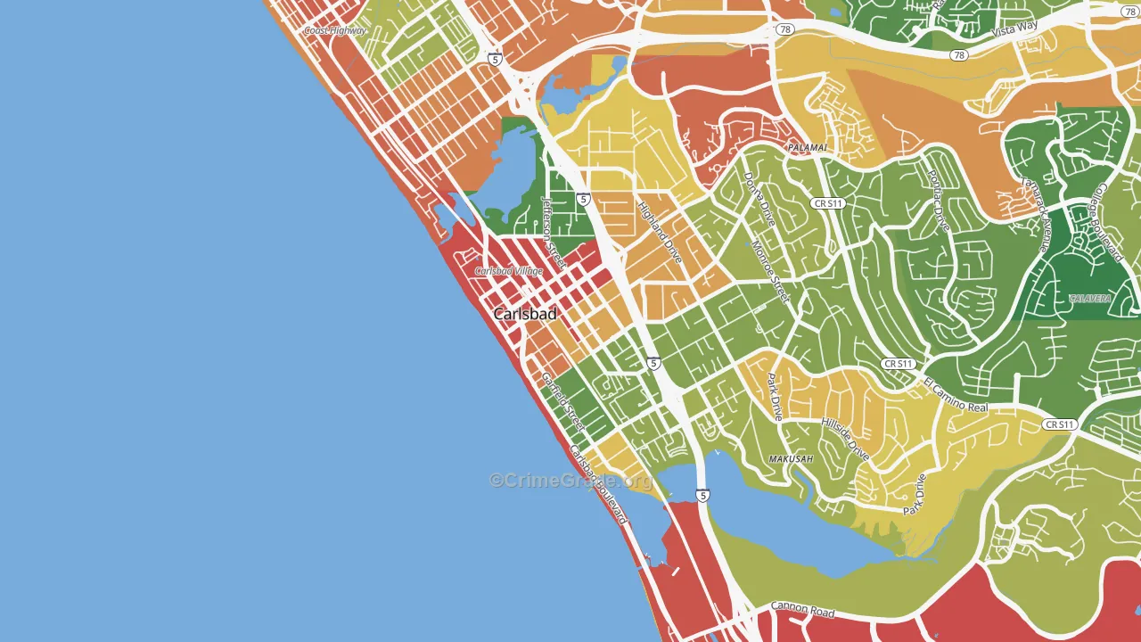 Downtown Carlsbad, Carlsbad, CA Map of Burglary Rates
