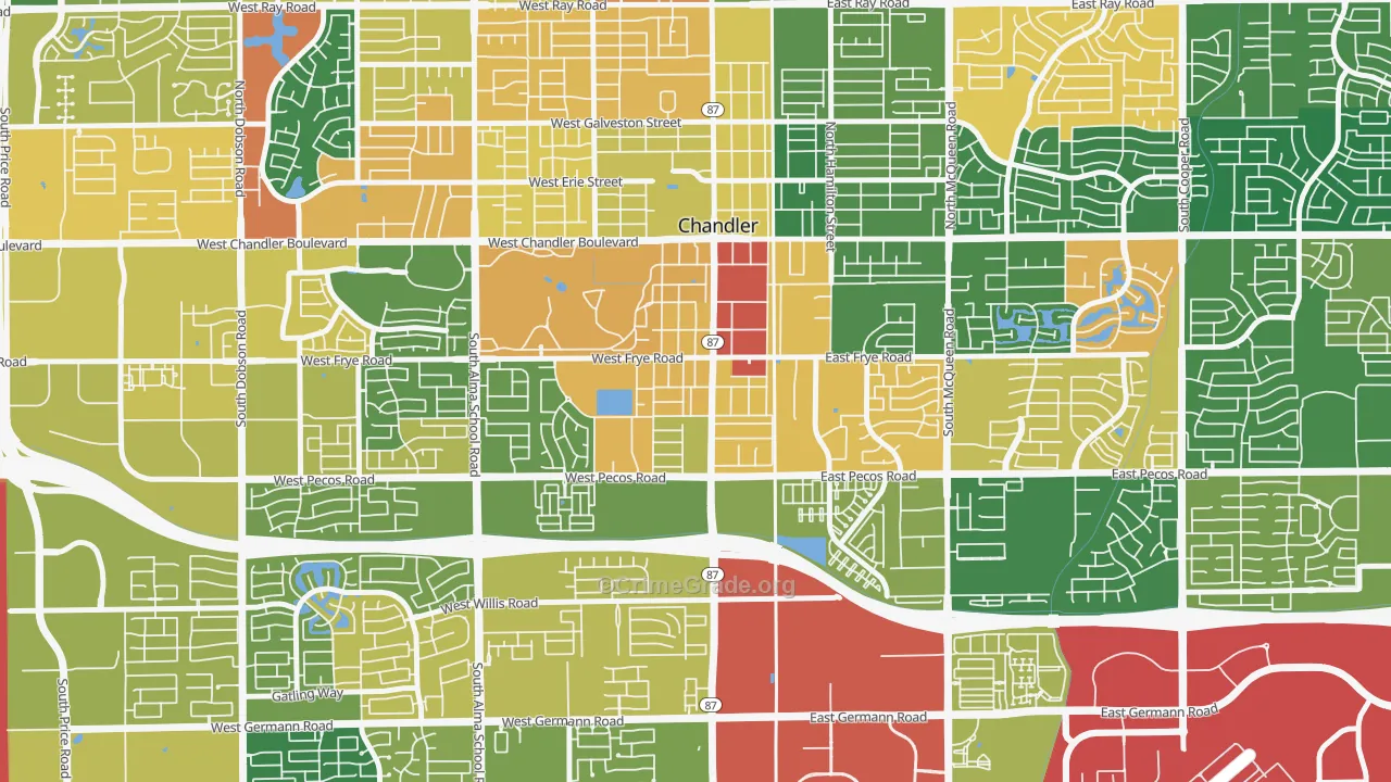 Downtown Chandler, Chandler, AZ Map of Burglary Rates