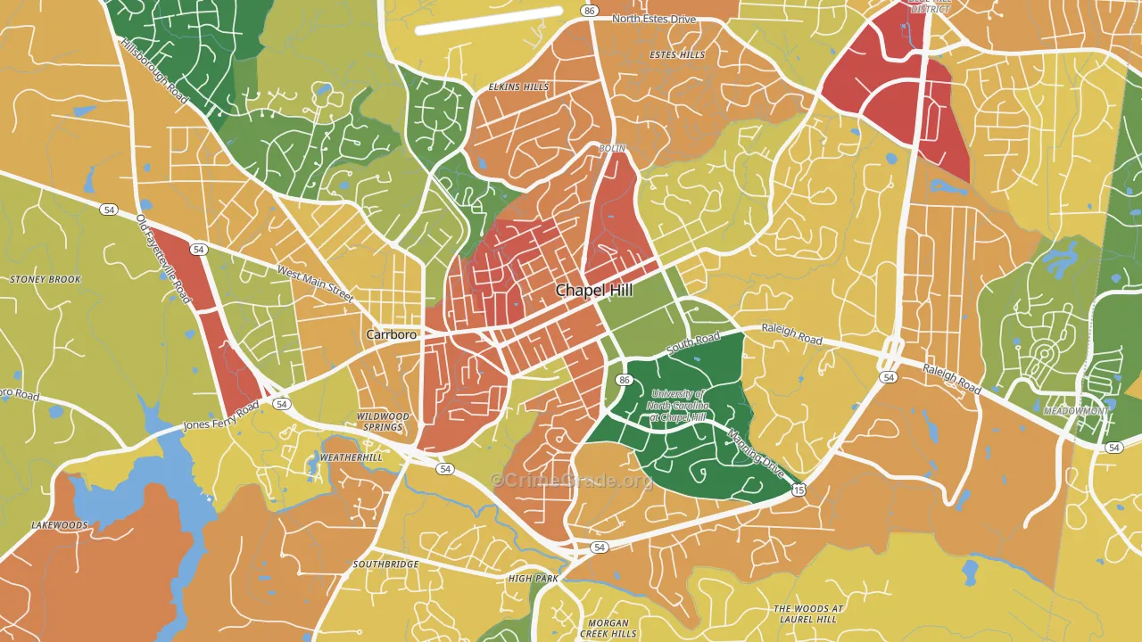 Downtown Chapel Hill, Chapel Hill, NC Map of Burglary Rates