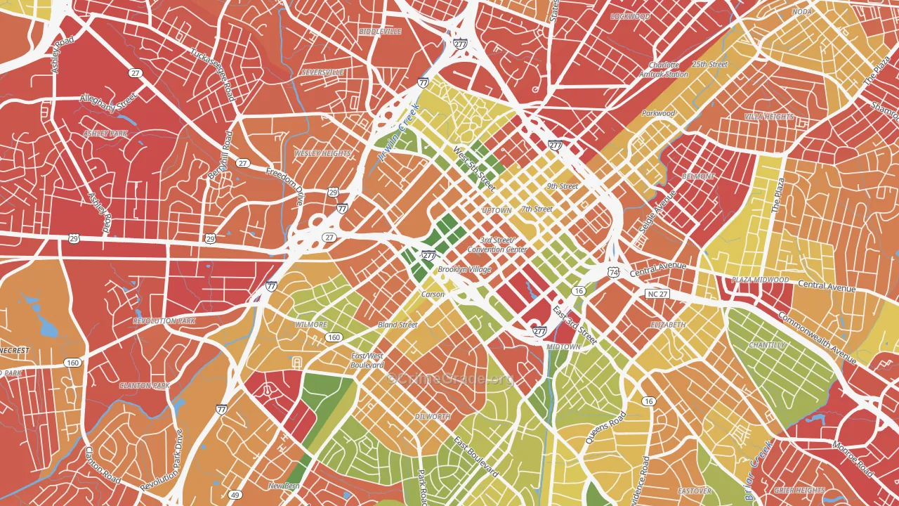 Downtown Charlotte, Charlotte, NC Map of Burglary Rates