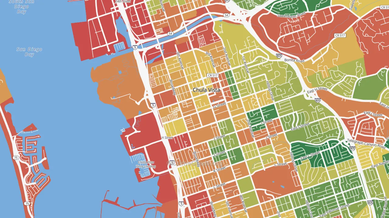 Downtown Chula Vista, Chula Vista, CA Map of Burglary Rates