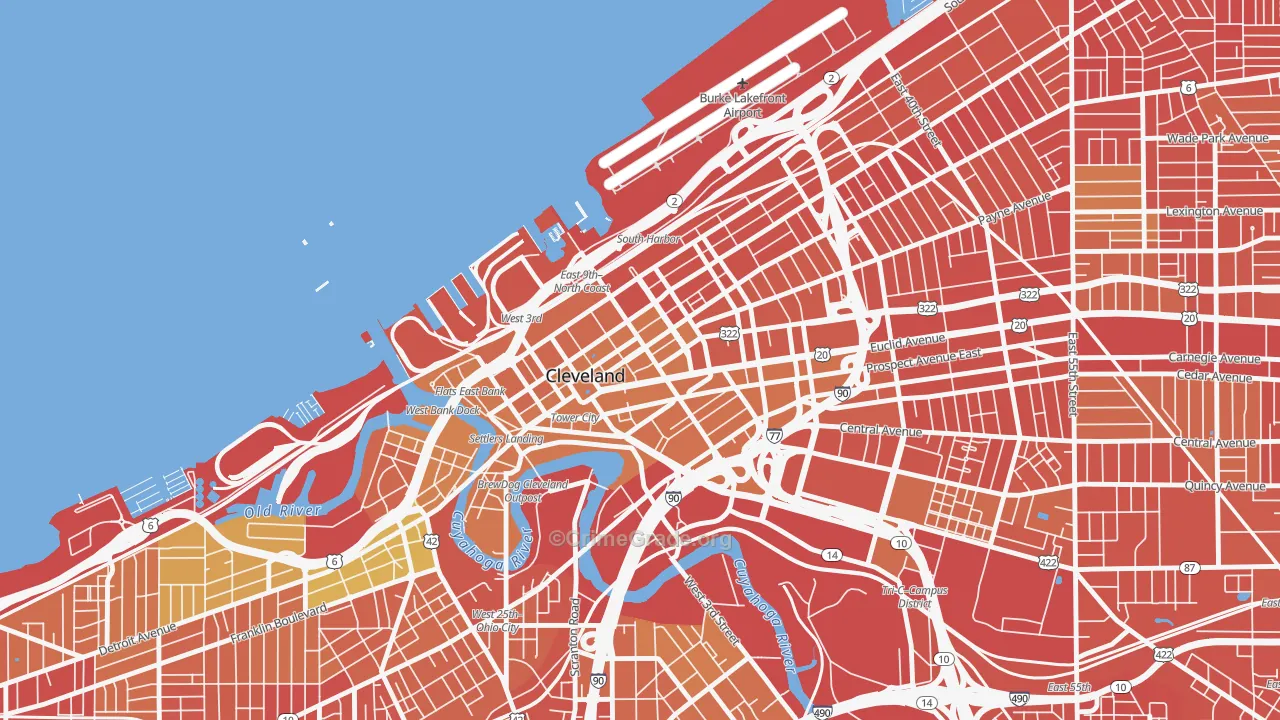 Downtown Cleveland, Cleveland, OH Map of Burglary Rates