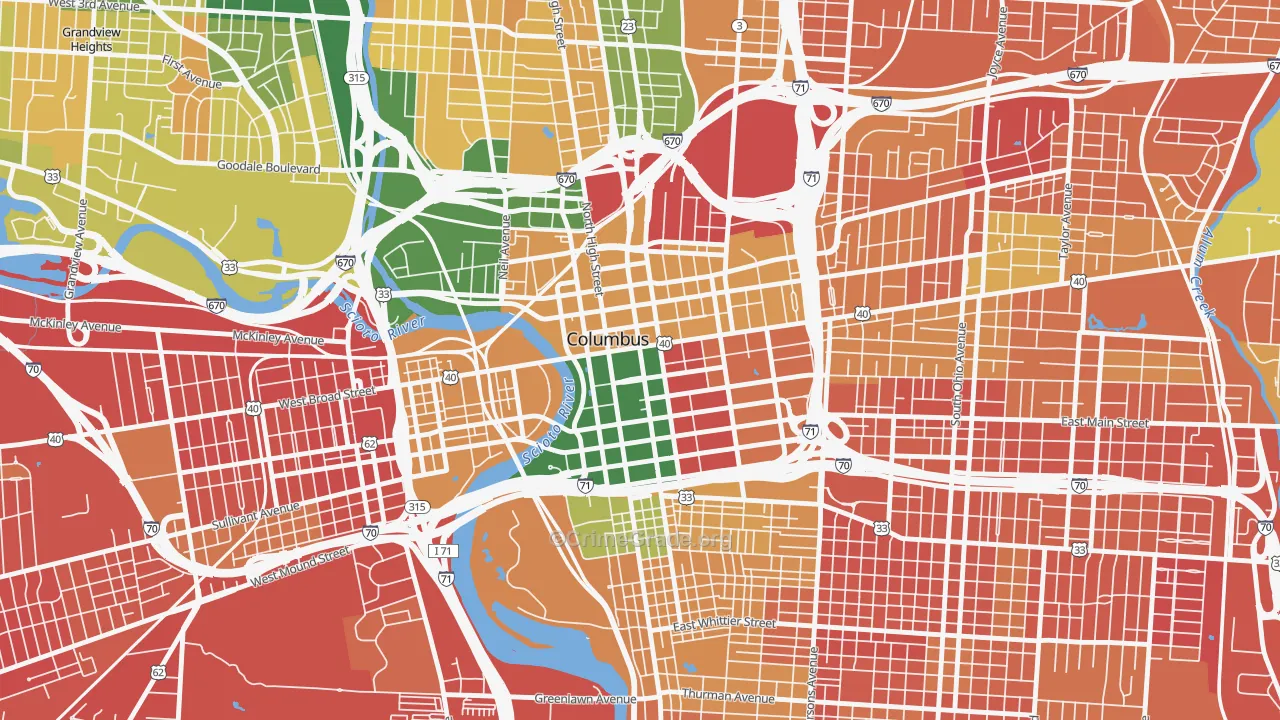 Downtown Columbus, Columbus, OH Map of Burglary Rates