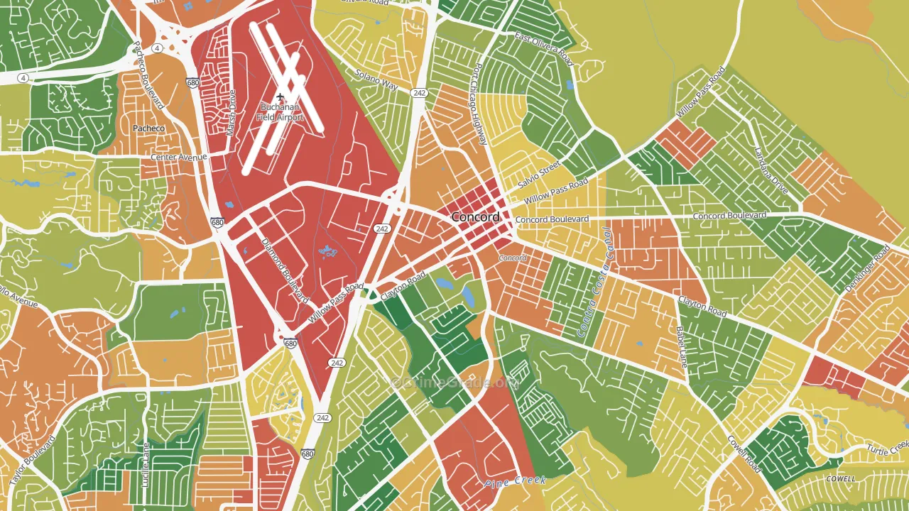 Downtown Concord, Concord, CA Map of Burglary Rates
