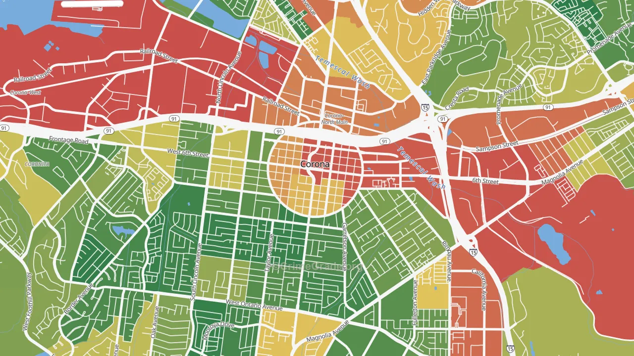 Downtown Corona, Corona, CA Map of Burglary Rates
