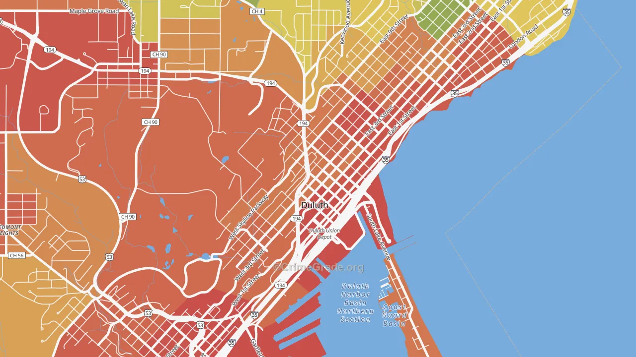 Downtown Duluth, Duluth, MN Map of Burglary Rates