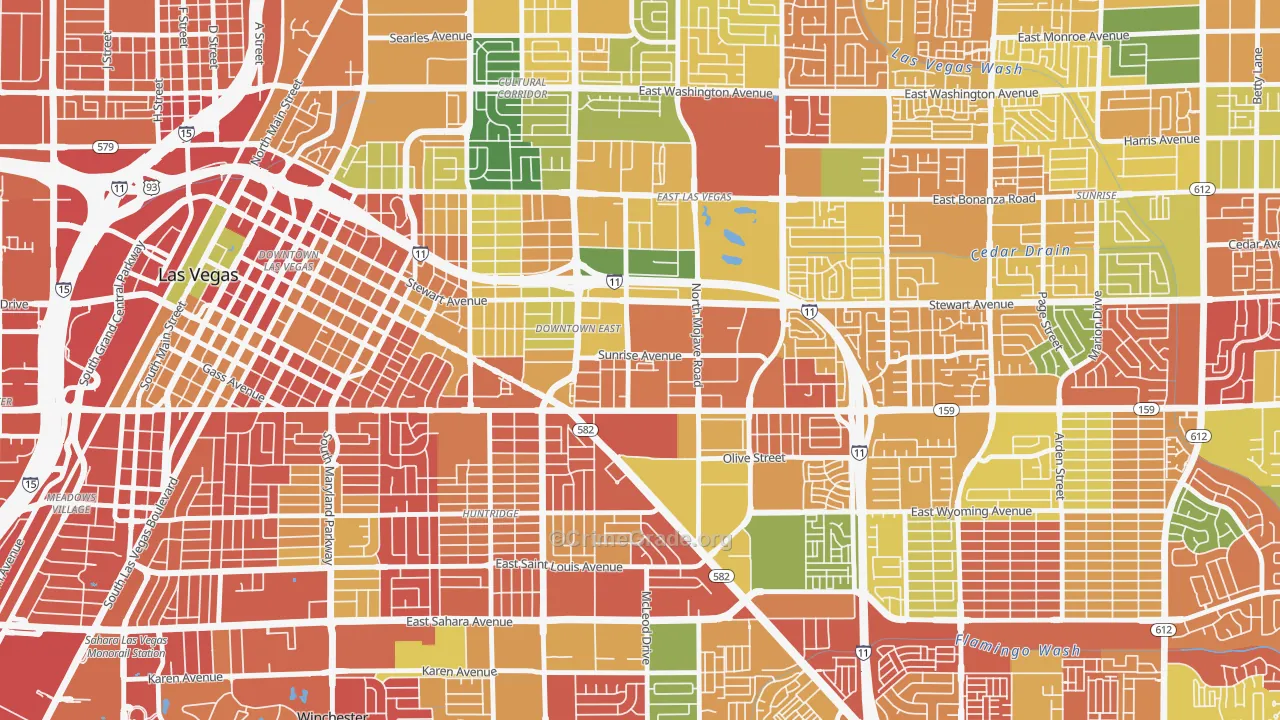 Downtown East, Las Vegas, NV Map of Burglary Rates