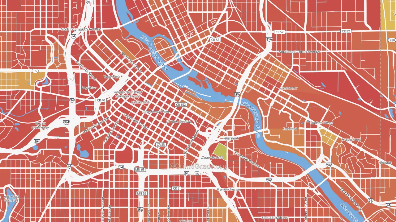 Downtown East, Minneapolis, MN Map of Burglary Rates