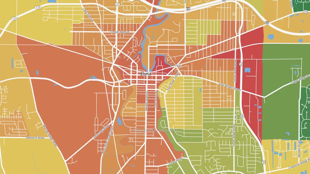 Downtown Elyria, Elyria, OH Map of Burglary Rates