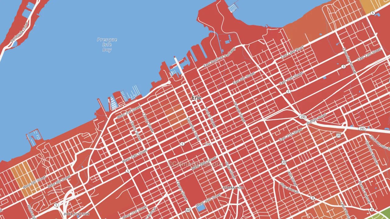 Downtown Erie, Erie, PA Map of Burglary Rates