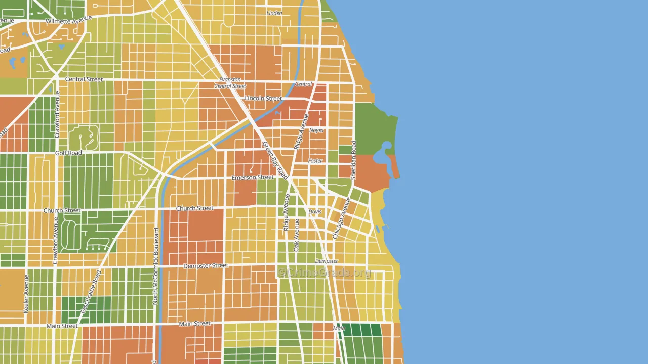 Downtown, Evanston, IL Map of Burglary Rates