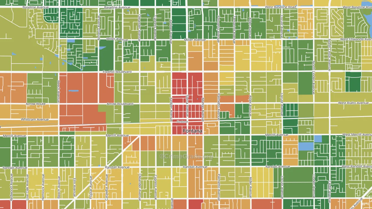 Downtown Fontana, Fontana, CA Map of Burglary Rates