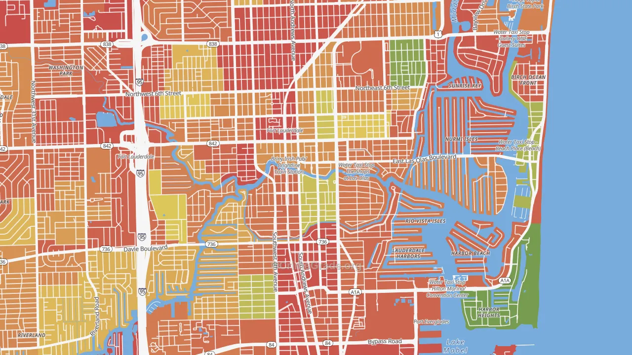 Downtown Fort Lauderdale, Fort Lauderdale, FL Map of Burglary Rates