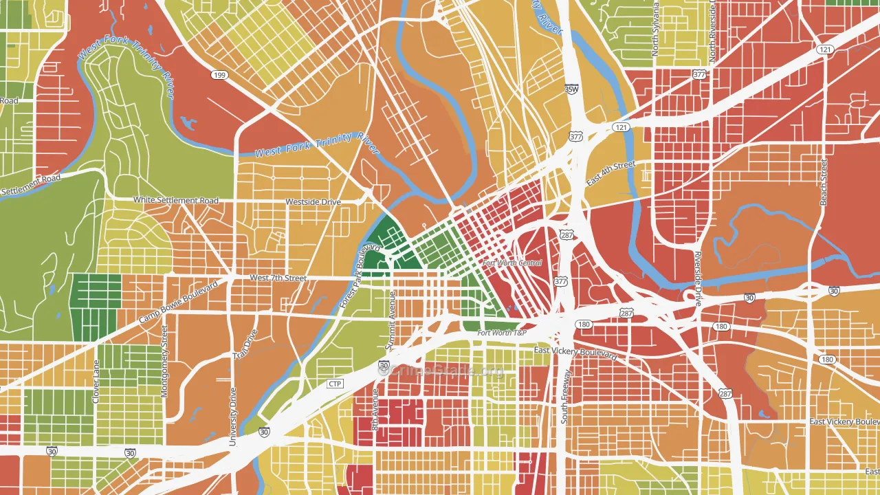 Downtown Fort Worth, Fort Worth, TX Map of Burglary Rates
