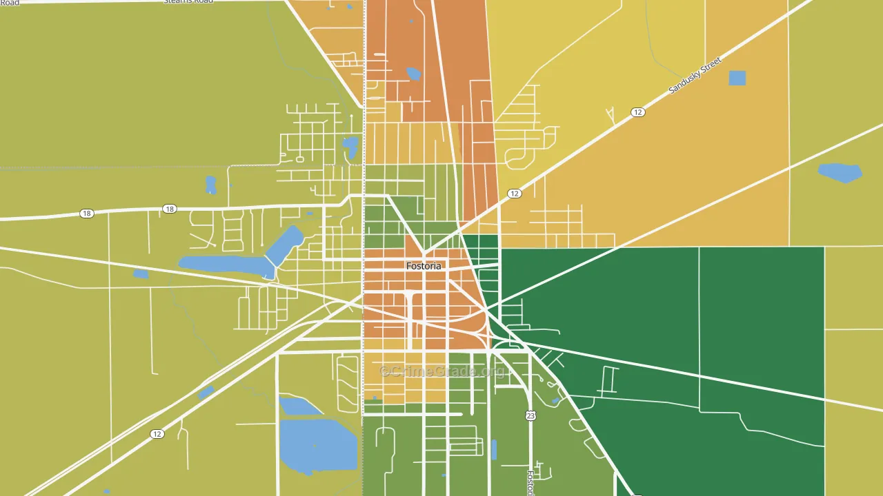 Downtown Fostoria, Fostoria, OH Map of Burglary Rates