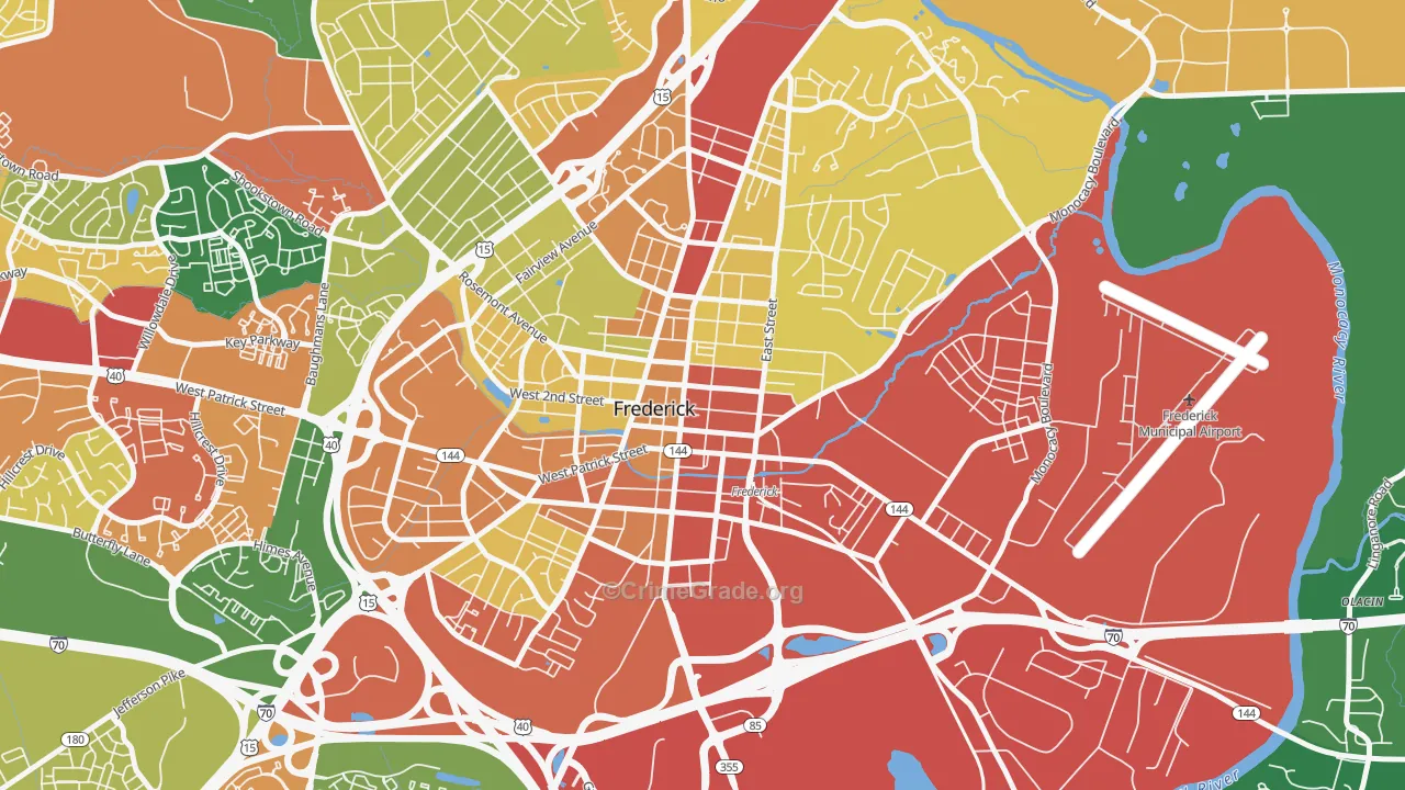 Downtown Frederick, Frederick, MD Map of Burglary Rates